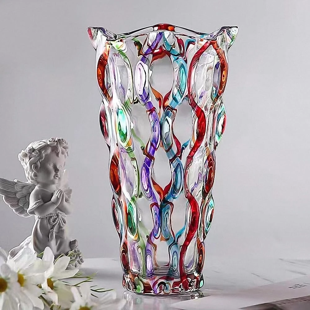 Puremagics rankomis tapyta spalvinga vaza 28 cm aukščio gėlių vaza dekoracija namams valgomojo stalui svetainei biurui vestuvių šventėms rankų darbo dekoratyvinė gėlių vaza (spalvinga)