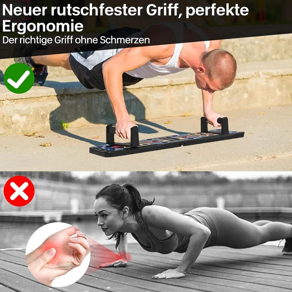 Push Up Pro 12-in-1 sulankstoma atsispaudimų lenta su rankena raumenų treniruotėms, efektyvioms formoms, atsispaudimų lenta namų kalistenikos įrangai viso kūno treniruotėms ir efektyviems atsispaudimams