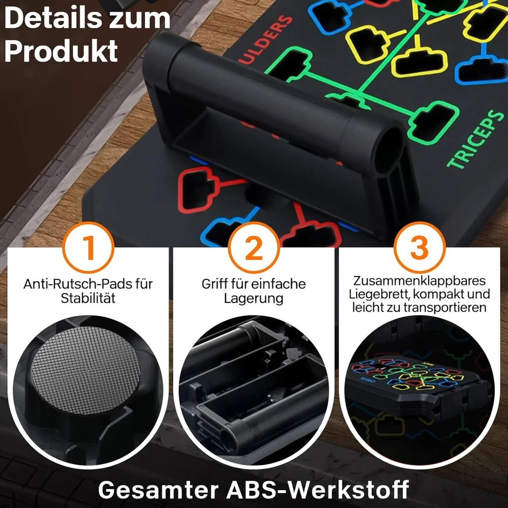 Push Up Pro 12-in-1 sulankstoma atsispaudimų lenta su rankena raumenų treniruotėms, efektyvioms formoms, atsispaudimų lenta namų kalistenikos įrangai viso kūno treniruotėms ir efektyviems atsispaudimams