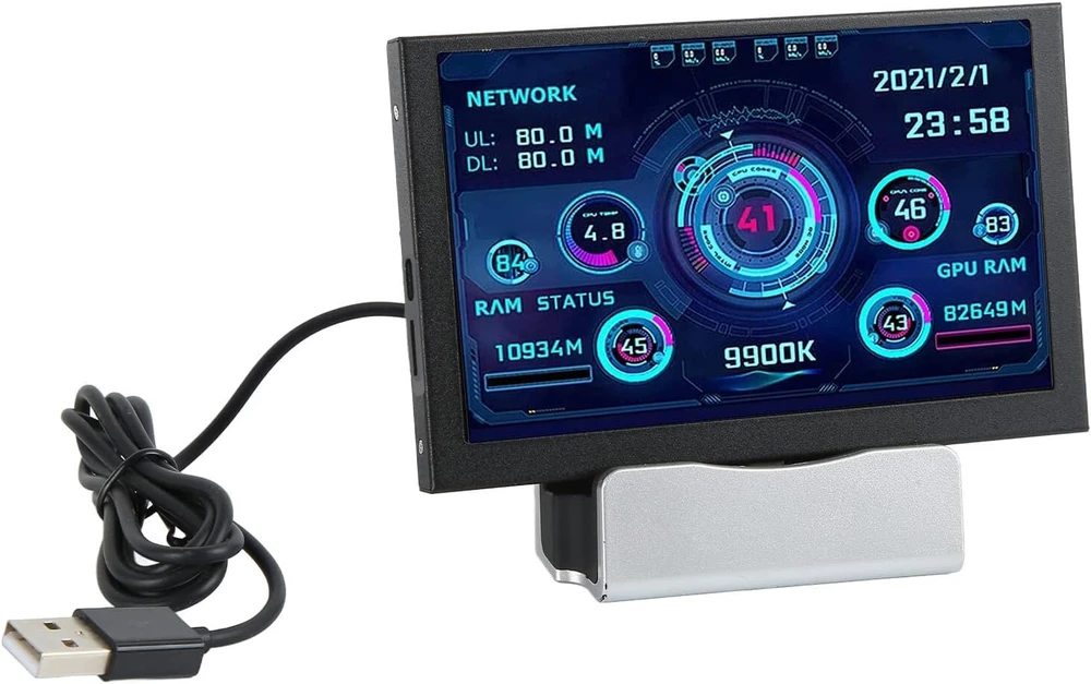 Pusokei 5 colių Ips Usb ekranas, Pc Cpu Gpu Ram duomenų temperatūros monitorius, Usb C Ips viso matymo kampo Pc jutiklių skydelio ekranas su pagrindu ir šakotuvu, skirtas sistemoms