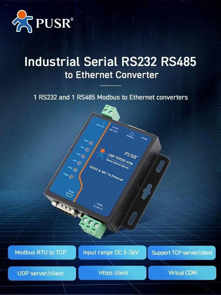 Maršrutizatorius Pusr Rs232 Rs485 Modbus Rtu į Modbus Tcp šliuzą serijinis į ethernet keitiklis Usr-tcp232-410s