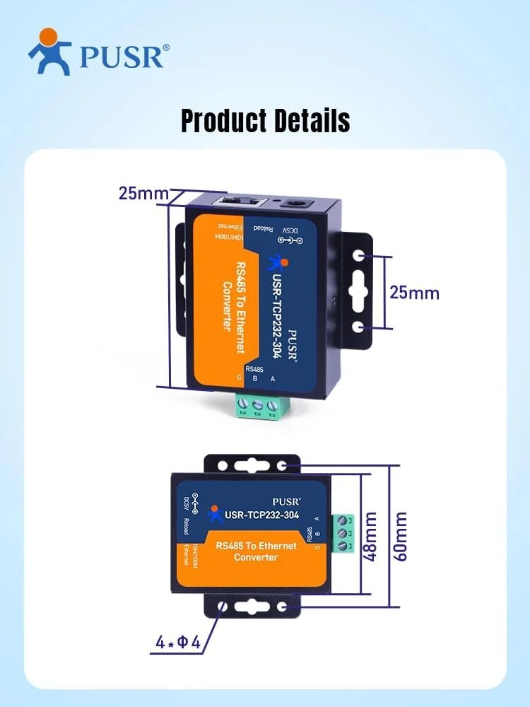 Pusr tcp232-304 rs485 į tcp/ip serijinių įrenginių serverį su įmontuotu tinklalapiu modbus gateway rs485 į ethernet keitiklis