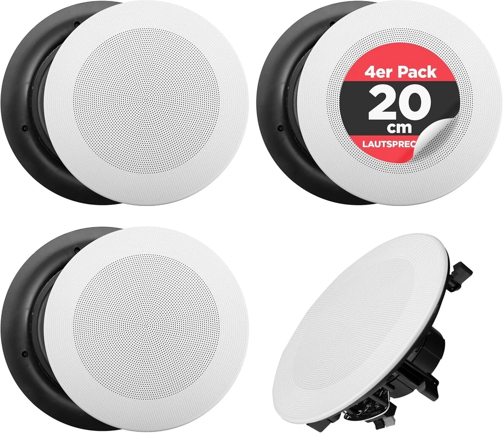 Kompiuterio kolonėlės Pyle 20 cm įleidžiamas lubinis garsiakalbis, bluetooth lubinis garsiakalbis, 4 sieniniai garsiakalbiai, 2 krypčių garsiakalbis, 250 w 4 kanalų stiprintuvas, aukštų dažnių garsiakalbis, stereo garso sistema, montuojamas ant sienos, apvalus/kvadratinis