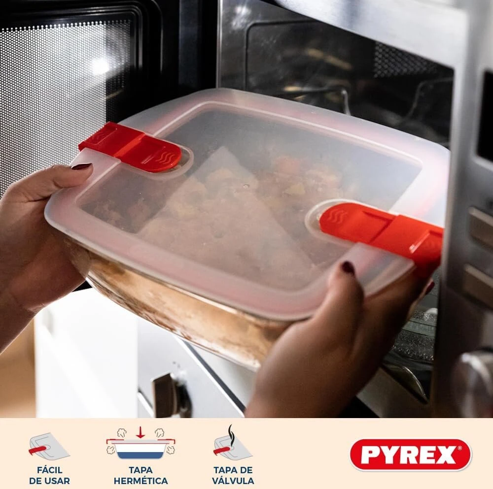 Pyrex® - Cook & Heat - 5 stiklinių indų rinkinys su hermetiškais dangteliais, tinkamas naudoti mikrobangų krosnelėje, be Bpa