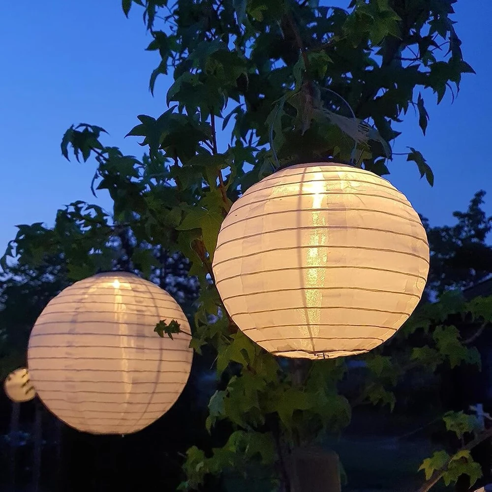 Qedertek saulės energija įkraunami lauko žibintai, 4 vnt., 20 cm, saulės Led žibintai, vandeniui atsparus nailoninis pakabinamas sodo žibintas, saulės apšvietimas sodui, kiemui, terasai, vestuvėms, vakarėlių dekoravimui (šilta balta spalva)