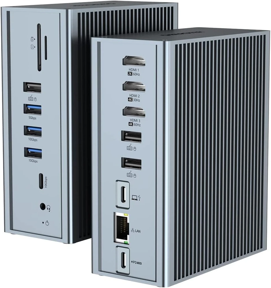 Qhou dokstotelė Usb C, 16 viename dokstotelė Usb C, trigubas Hdmi, ethernet, 3,5 mm audio, 2 Usb A ir Usb C 10 Gbps, skirta mac pro/air ir thunderbolt 3 nešiojamiesiems kompiuteriams