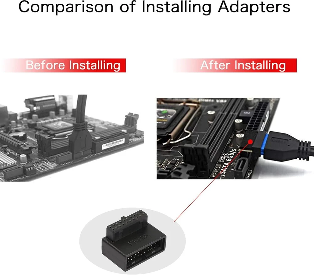 Qianrenon Ph19a Usb 3.0 19/20 kontaktų 90 laipsnių adapteris, tėviškas į moterišką L formos pasukimas, dešiniojo kampo moteriška jungtis, skirta stalinių kompiuterių pagrindinėms plokštėms, kampu aukštyn