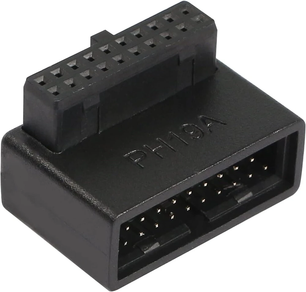 Qianrenon Ph19a Usb 3.0 19/20 kontaktų 90 laipsnių adapteris, tėviškas į moterišką L formos pasukimas, dešiniojo kampo moteriška jungtis, skirta stalinių kompiuterių pagrindinėms plokštėms, kampu aukštyn