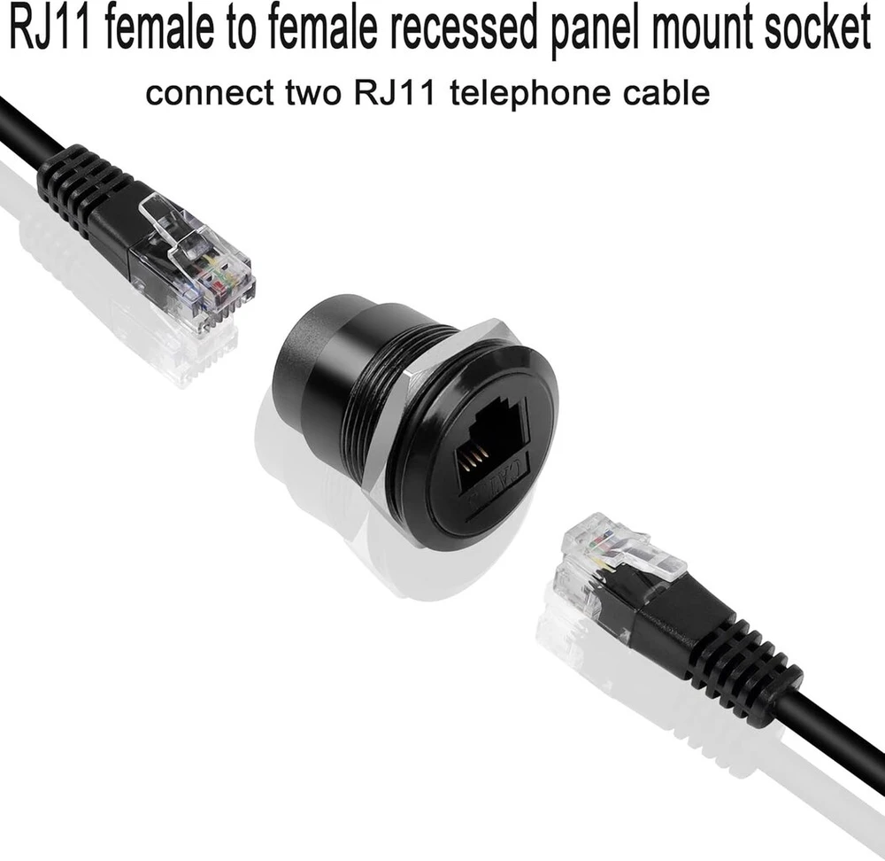 Qianrenon Rj11 įmontuojamas sriegio tvirtinimo adapteris Cat3 Rj11 6p4c mama-mama panelinis apvalus jungtis, telefono linijų modemo jungtis, montuojamas ant stalo, prietaisų spintelėse