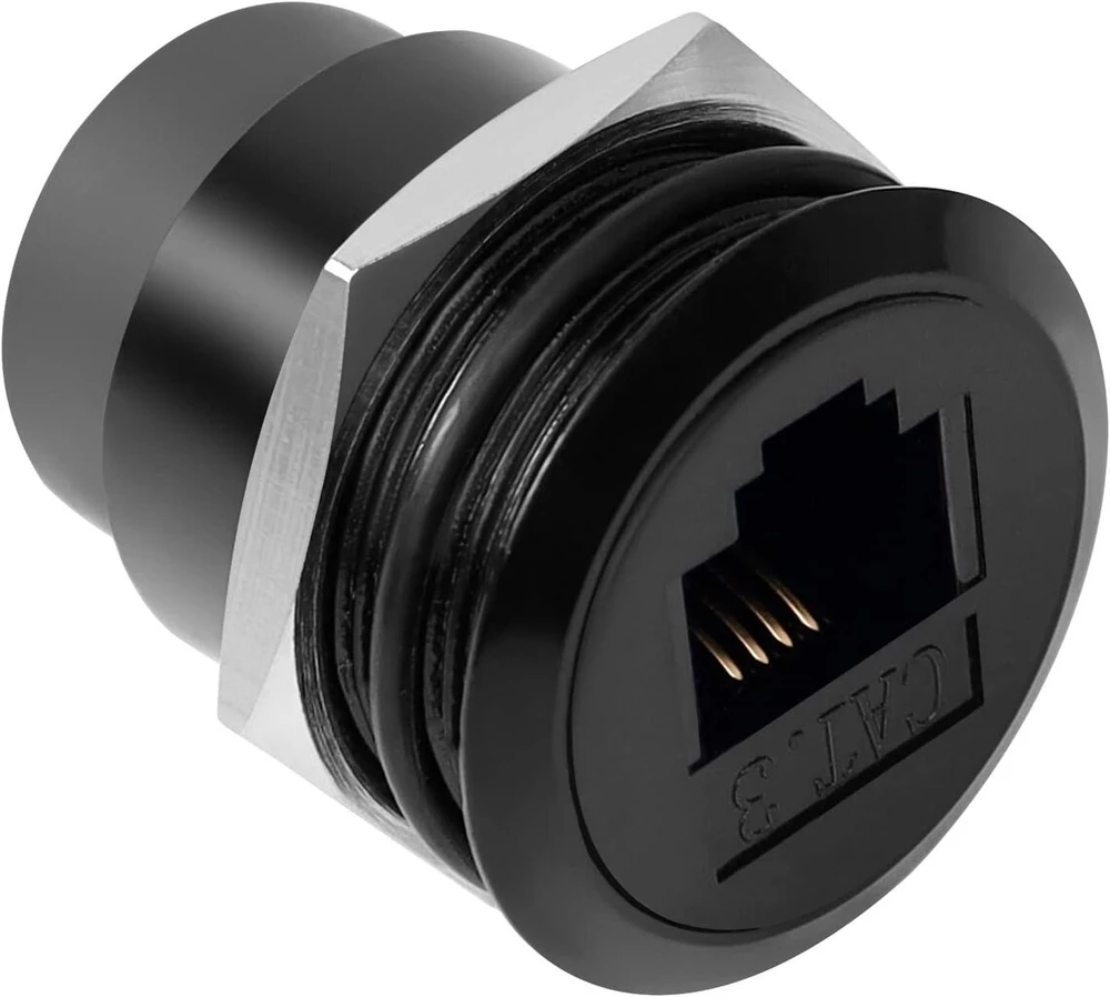 Qianrenon Rj11 įmontuojamas sriegio tvirtinimo adapteris Cat3 Rj11 6p4c mama-mama panelinis apvalus jungtis, telefono linijų modemo jungtis, montuojamas ant stalo, prietaisų spintelėse