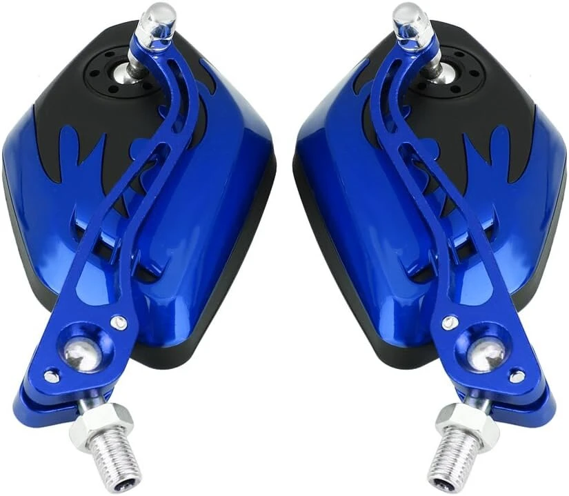 Qiilu universalus 8 mm 10 mm motociklo motorolerio aliuminio liepsnos šoninis veidrodėlis mėlynas