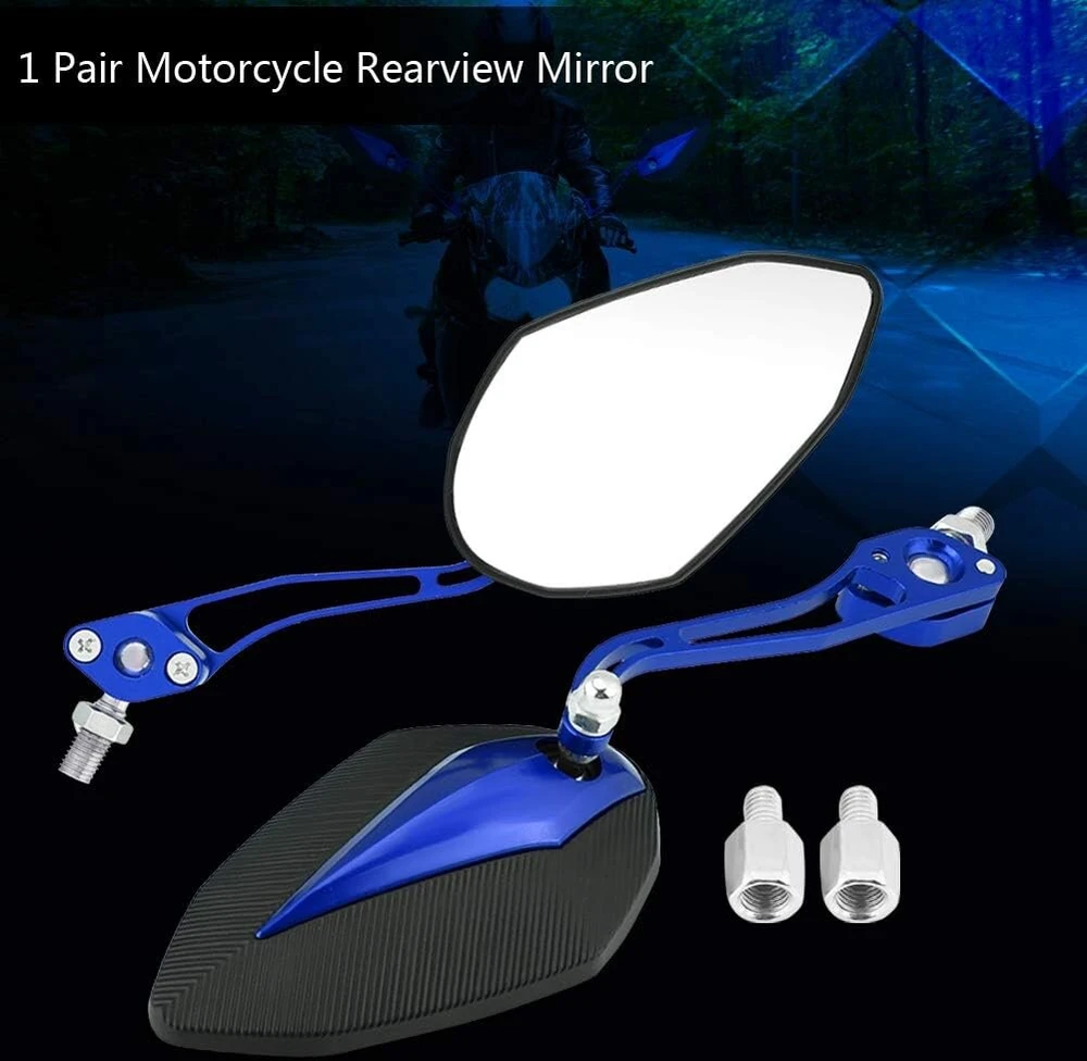 Qiilu universalus motociklo galinio vaizdo veidrodėlis, skirtas motoroleriui, galinio vaizdo šoninis veidrodis 8 mm 10 mm (mėlynas)