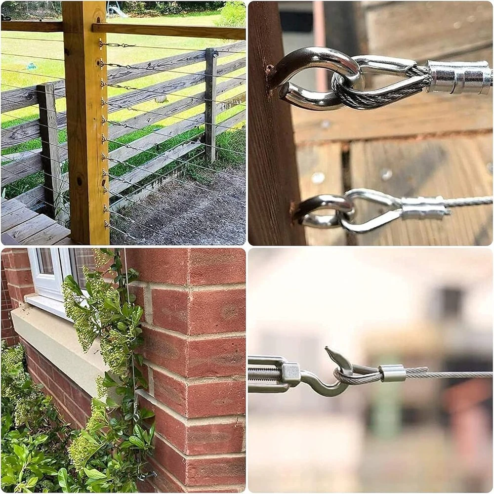Qimei-shop vielinis trosas 30 m 2 mm nerūdijančio plieno kabelis su kilpomis sodo viela su dengtu M5 trosų įtempikliu Turnbuckle vielinio тросо gnybtu pakabinamai užuolaidų virvei skalbinių virvei