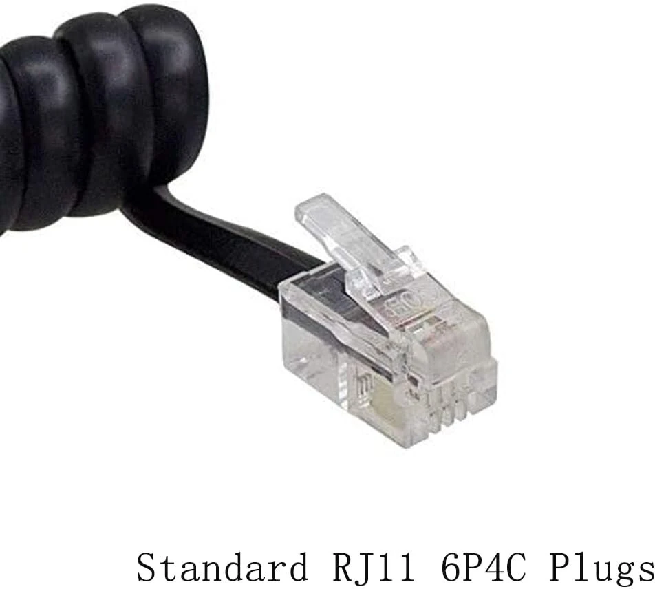 Qingriver telefono kabelis, 7 m2 pakuotė juodas spiralinis telefono kabelis, spiralinis telefono ragelio kabelis, telefono kabelio laidas lenktas spyruoklinis spiralinis ragelio laidas rj9 (juodas)