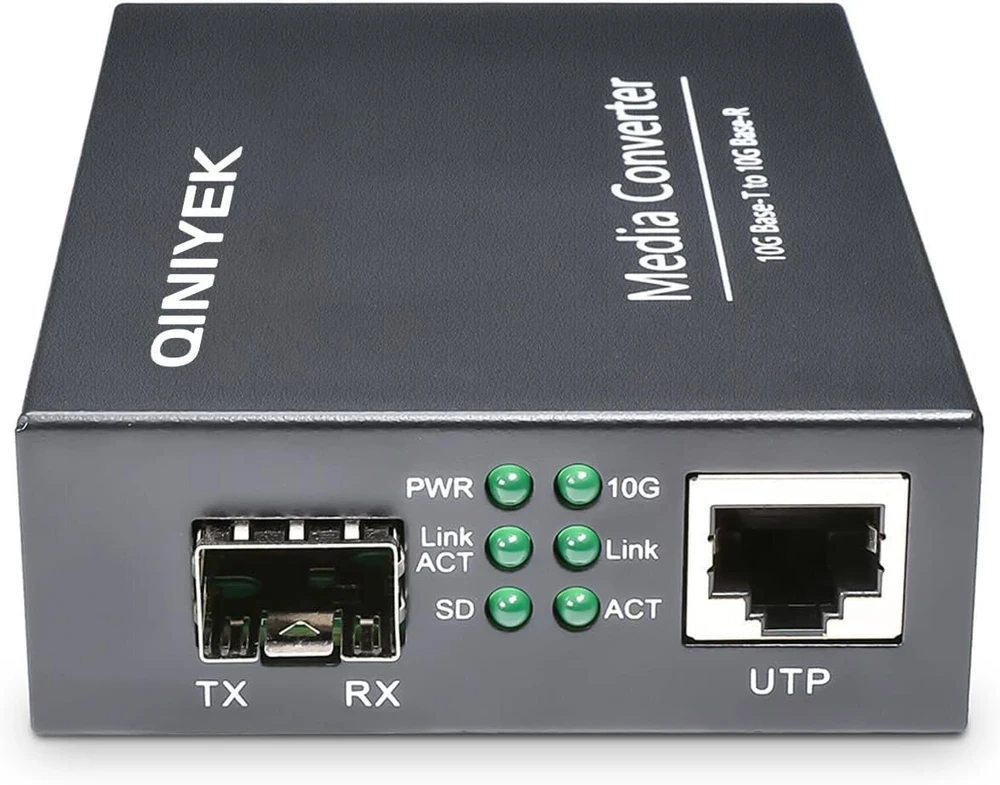 Qiniyek 10gb ethernet fiber media konverteris, 10g fiber ethernet konverteris su 1 x Rj45 10gbe prievadu į 1 x 10gbe Sfp+ prievadą