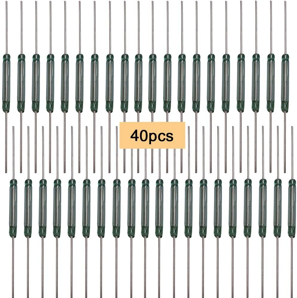 Qitindasen Premium Mka-14103 At10-15 stiklinis vamzdelinis reed jungiklis, 2 x 14 mm kontaktinis magnetinis reed jungiklis, magnetinės indukcijos jungiklis, reed kontaktinis uždarytuvas (n/o) magnetinio valdymo jungiklis, 40 vnt. pakuotė