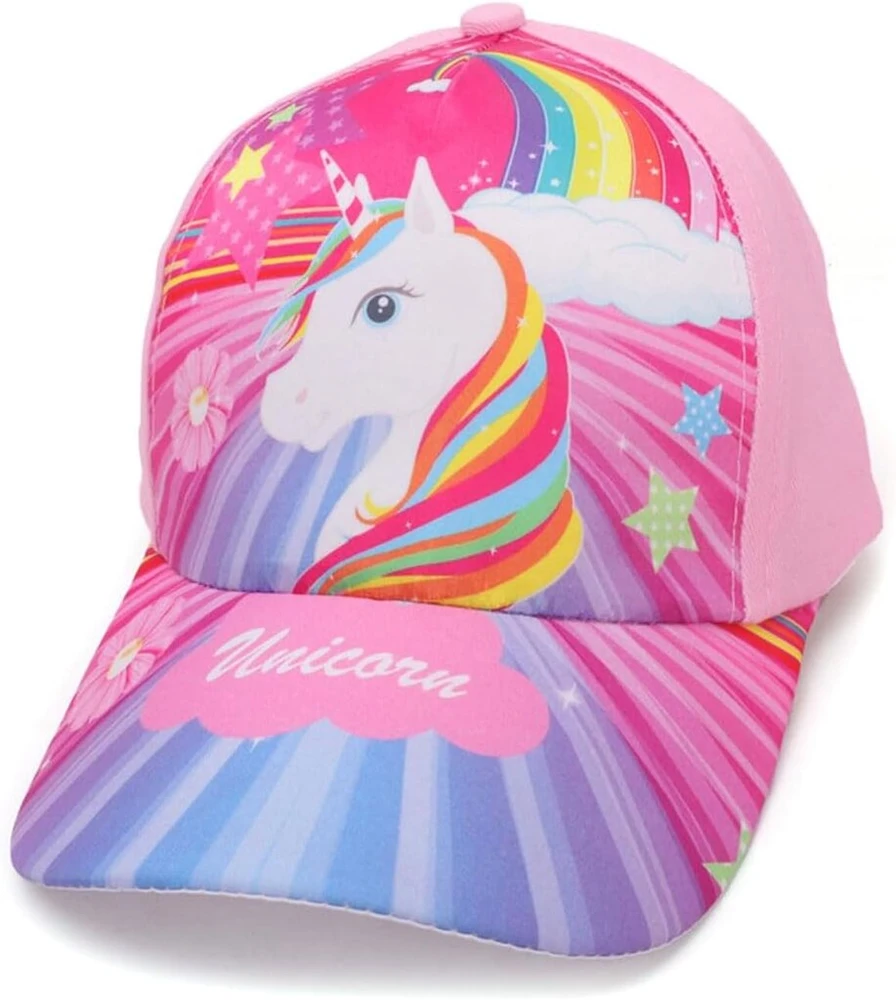 Qleuift 1 x mergaičių beisbolo kepurė, reguliuojama vaikiška snapback stiliaus kepurė, medvilninė, mergaičių beisbolo kepurė, saulės kepurė, spalvingas rožinis vienaragis