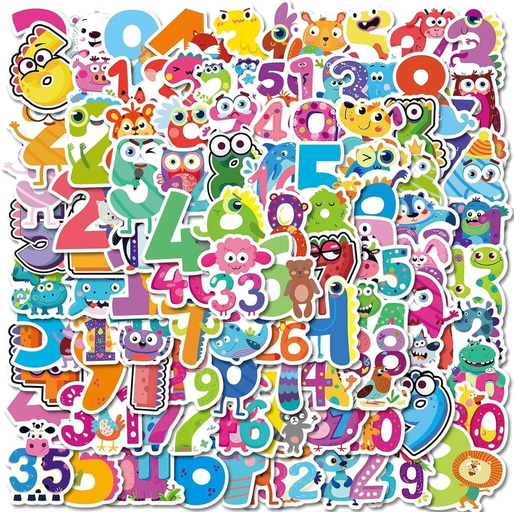 Qpout numerių lipdukų rinkinys vaikams, 100 vnt., numerių lipdukai 1–50, estetiniai numerių lipdukai vandens buteliui, scrapbooking'ui, nešiojamam kompiuteriui, lentai