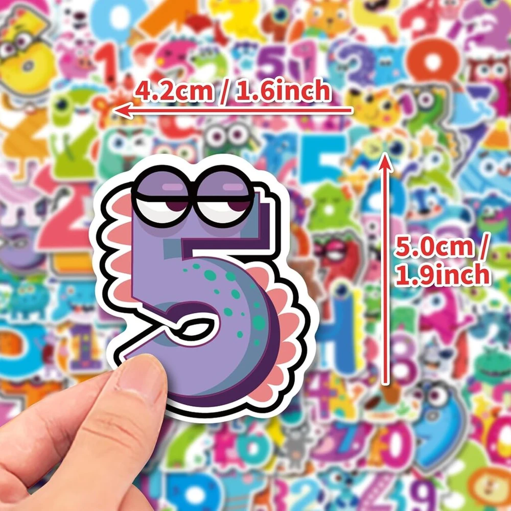 Qpout numerių lipdukų rinkinys vaikams, 100 vnt., numerių lipdukai 1–50, estetiniai numerių lipdukai vandens buteliui, scrapbooking'ui, nešiojamam kompiuteriui, lentai