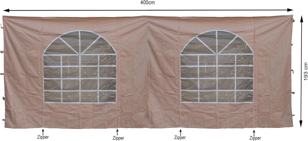 Quick Star 2 šoninės sienelės su pvc langu 300 x 193 cm / 400 x 193 cm, skirtos pavėsinei Sahara 3 x 4 m, smėlio spalvos
