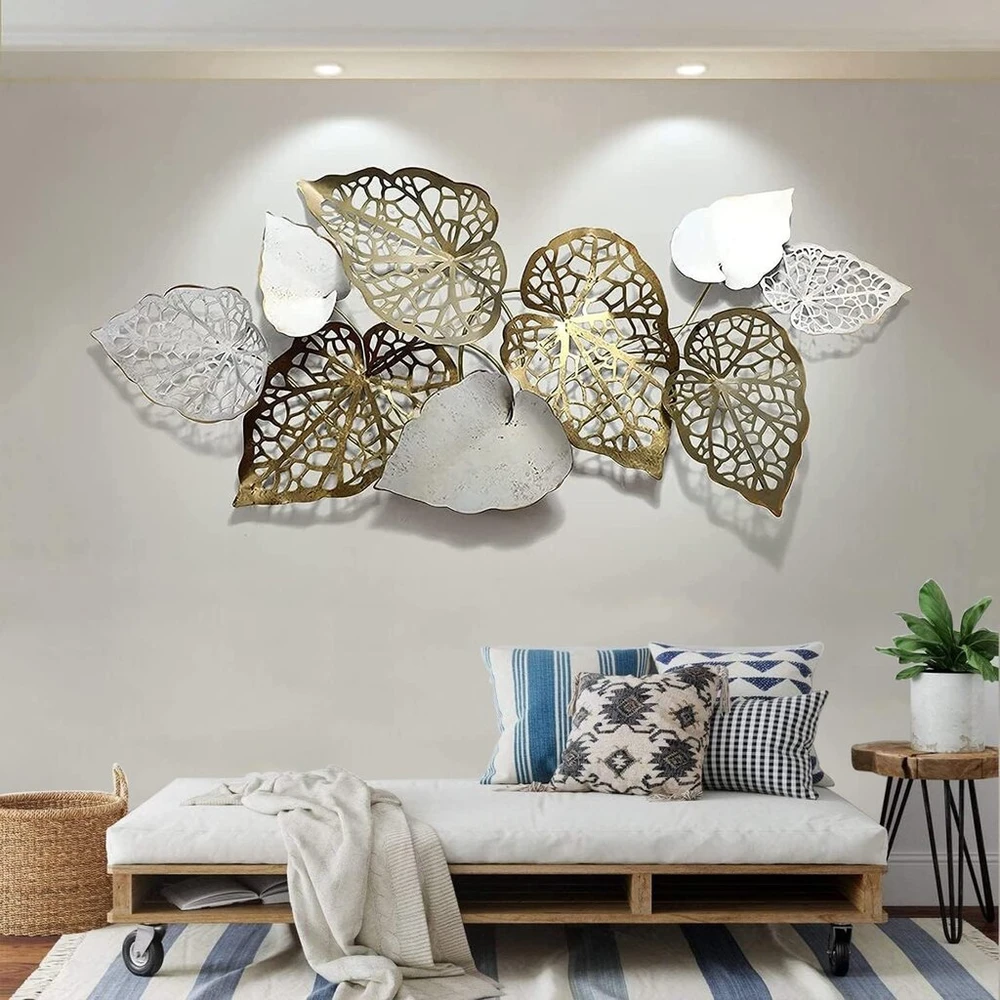 Plakatas Quinitiles metalinė sienos dekoracija, moderni, kūrybiška, rankų darbo, aukso spalvos akcentai miegamajam, svetainei, 142 x 61 cm