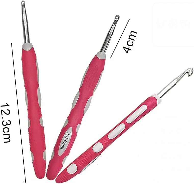 Quupy 9 aliumininių nėrimo vąšelių rinkinys su minkštomis rankenomis, skirtas artritinėms rankoms, nuo B-2,0 mm iki J-6,0 mm, įvairiaspalvis
