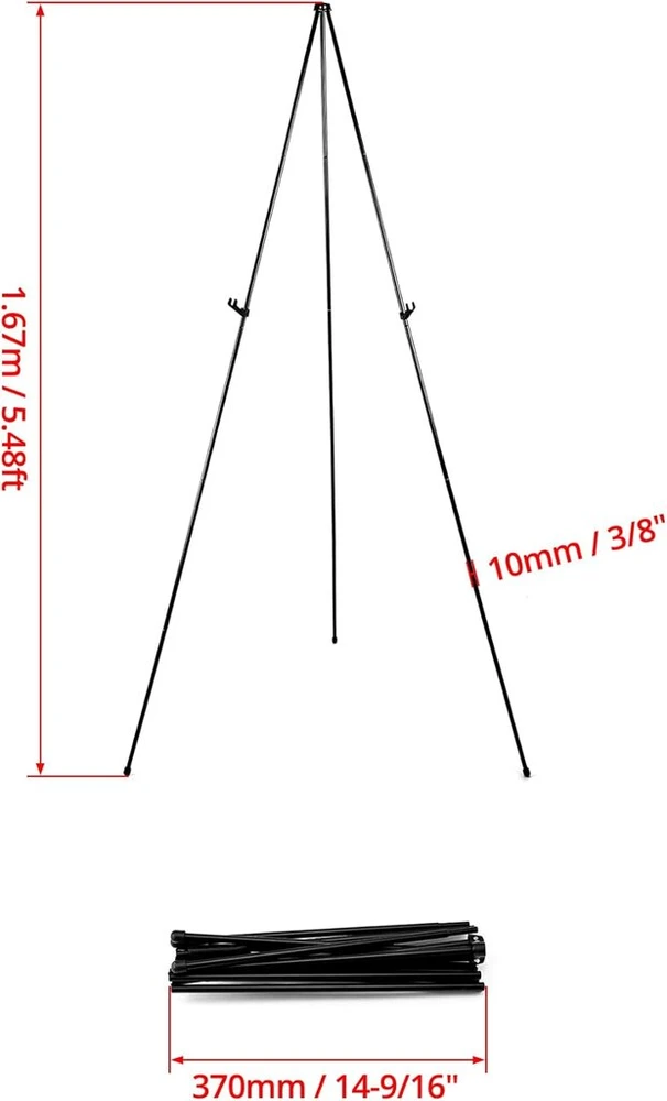 Qwork® 168 cm sulankstomas metalinis molbertas su laikymo krepšiu - reguliuojamas, išlaiko iki 7kg - skirtas meno ekspozicijoms, vestuvių ženklams, plakatams