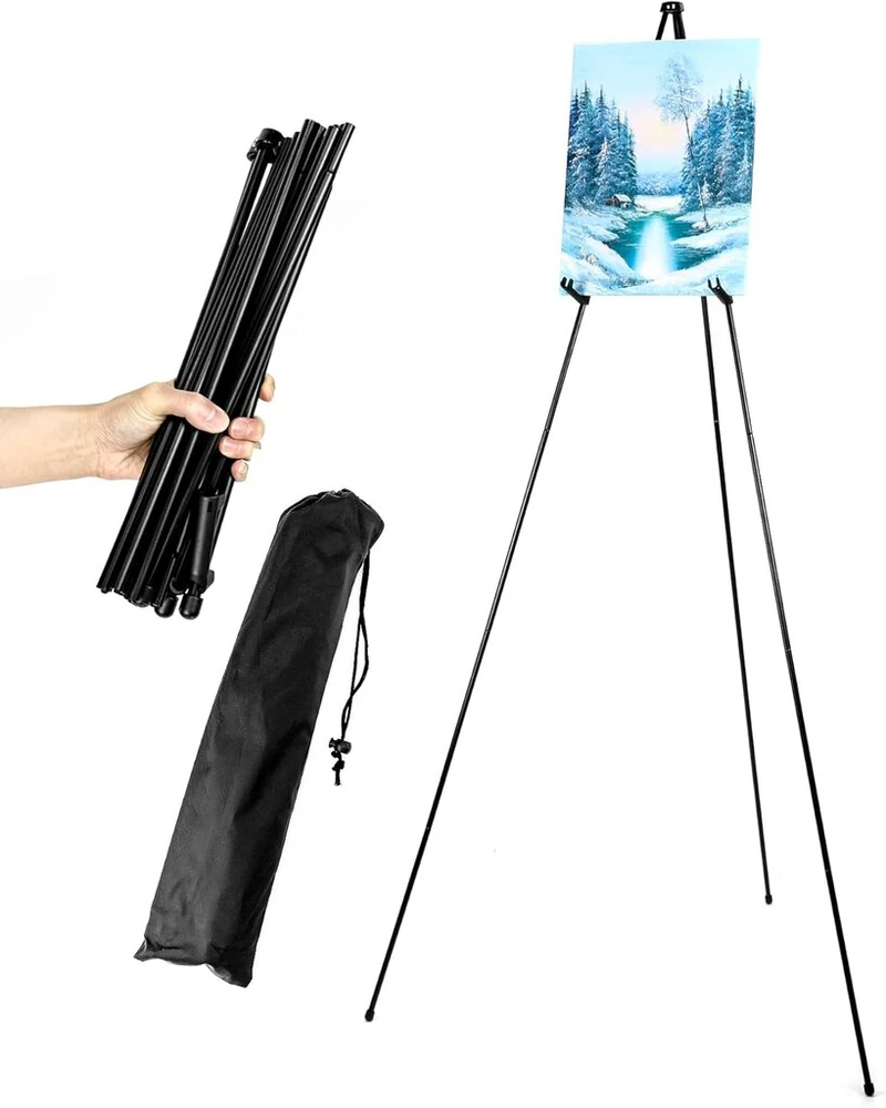 Qwork® 168 cm sulankstomas metalinis molbertas su laikymo krepšiu - reguliuojamas, išlaiko iki 7kg - skirtas meno ekspozicijoms, vestuvių ženklams, plakatams