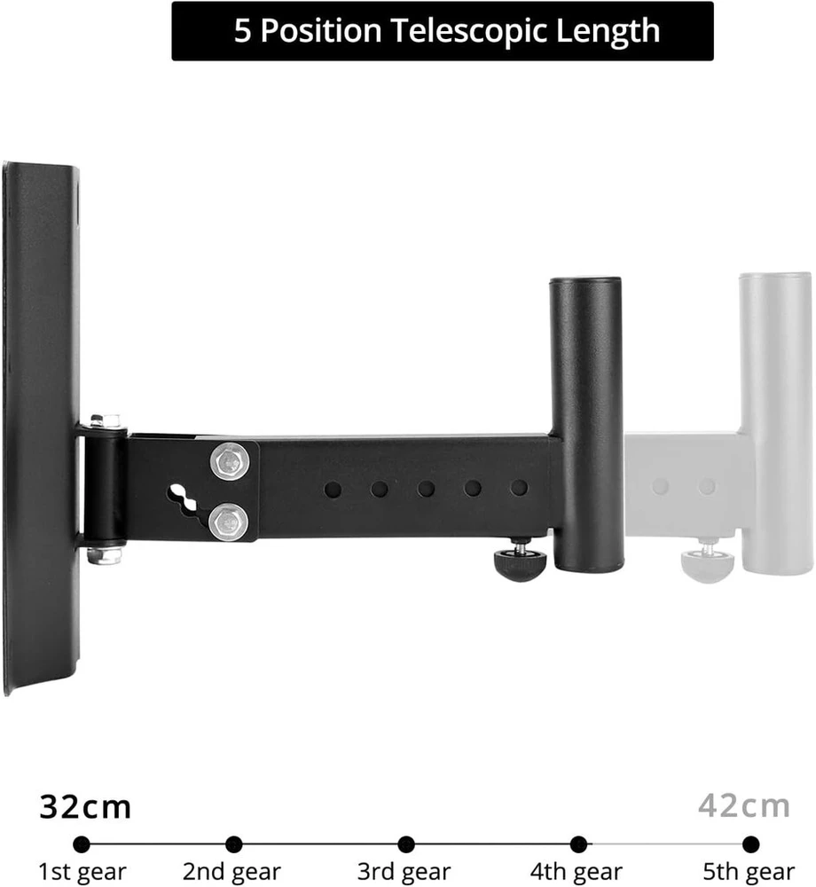 Automagnetola Qwork® 2 vnt. garsiakalbių sieninis laikiklis, garsiakalbio laikiklis sienai, Dj ir Pa garsiakalbio laikiklis, reguliuojamas ilgis, reguliuojamas kampas, 35 kg apkrova