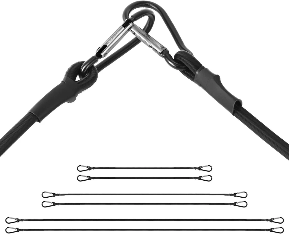 Qwork® 6 vnt. surišimo diržų rinkinys, dydis 60/100/150 cm su karabinu, universalūs surišimo diržai bagažui, stovyklavimui, tentams