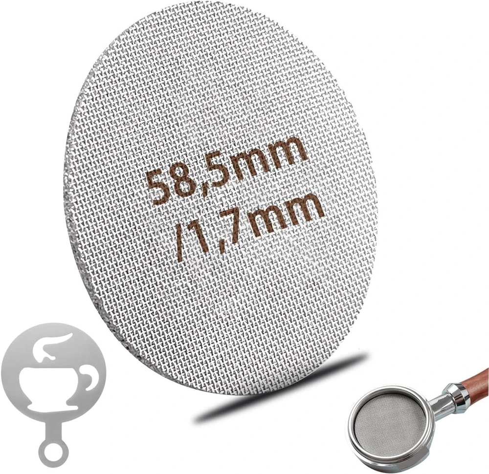 Qzkjqdd Puck Screen 58 mm, kavos priedai su traukimo forma, portafiltro priedai, 1,7 mm storio, 150 μm 316 nerūdijantis plienas, daugkartinio naudojimo, tikslus maltos kavos užpildymas, nerūdijantis, skirtas 58 mm