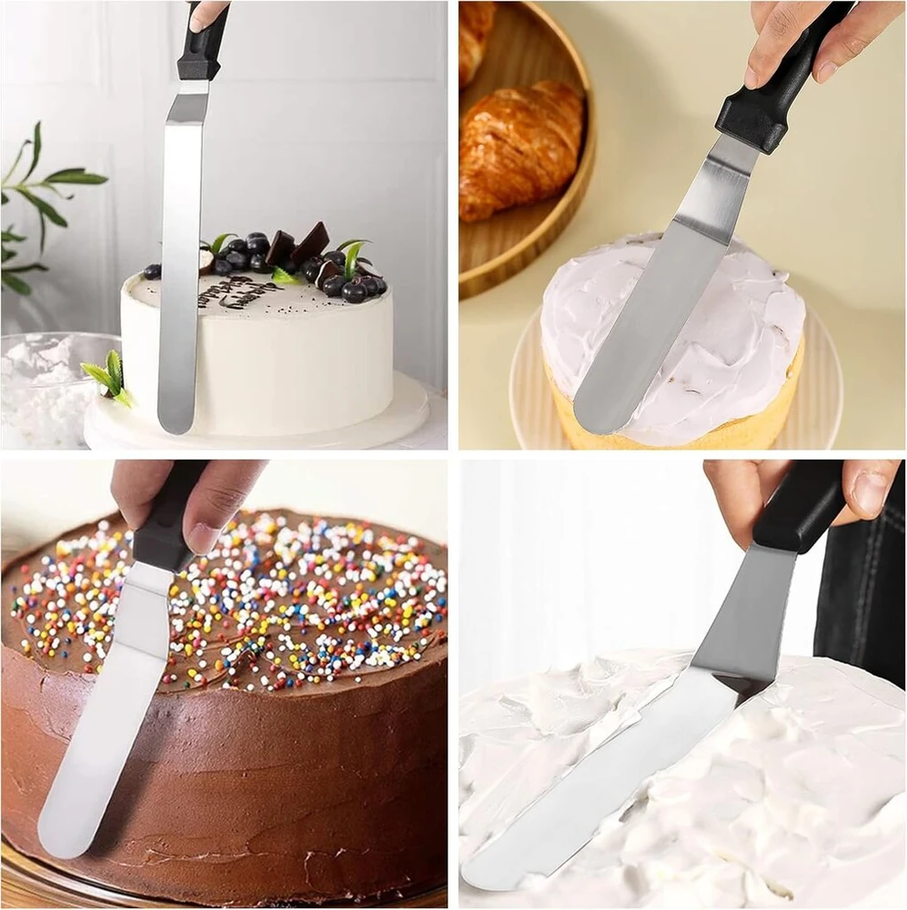 Rafiyu 7 spatulių rinkinys, 4 glaisto mentelės ir 3 plastikiniai tešlos grandikliai, kampuota paletė tortams iš nerūdijančio plieno, torto mentelė kremui tepti ir tortams, pyragams dekoruoti (15 cm, 20 cm, 25 cm, 30 cm)