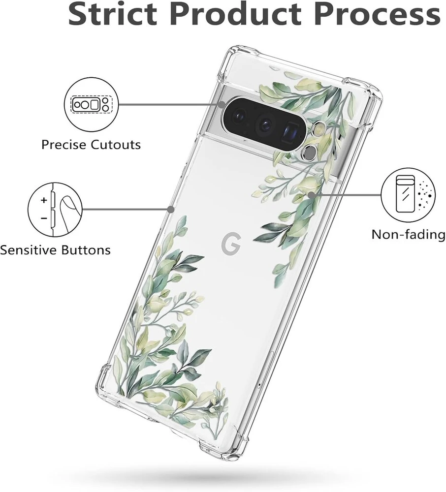 Raleavo dėklas Google Pixel 8 Pro, skaidrus, su gėlių raštu