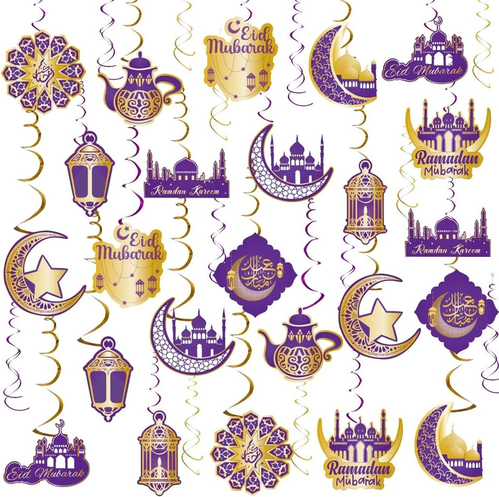 Ramadan Mubarak dekoracijos namams, 36 vnt., Eid Mubarak pakabinamos dekoracijos, Eid Mubarak, lubų plėvelė, sūkuriai Eid Al-fitr, Ramadan Kareem, vakarėlio durų dekoracija, priedai