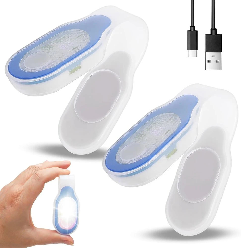 Ranjima naktinė lemputė žindymui, 2 led lempučių rinkinys su spaustuku, mini naktinė lemputė slaugytojai, įkraunama usb, žibintuvėlis su spaustuku ant drabužių, led saugos lemputė mokyklinei kuprinei, skirta stovyklavimui (mėlyna)