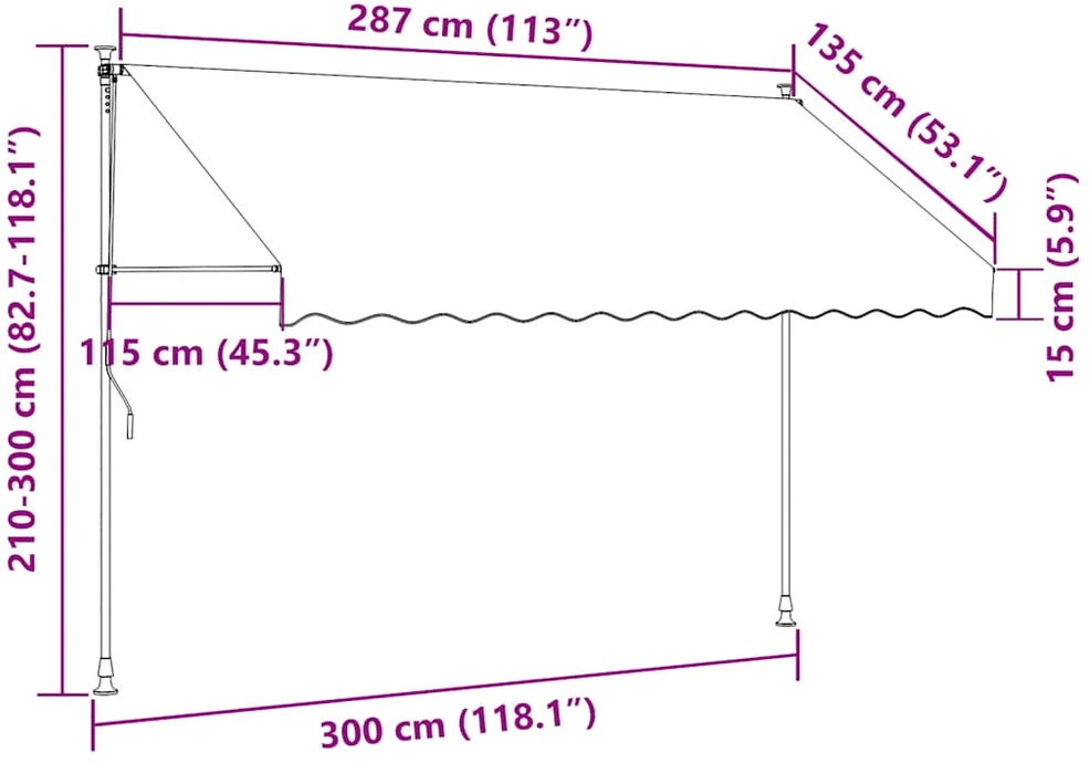 Rankinė ištraukiama markizė su LED, mėlyna ir balta, 300cm