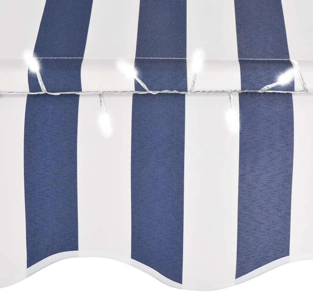 Rankinė ištraukiama markizė su LED, mėlyna ir balta, 300cm