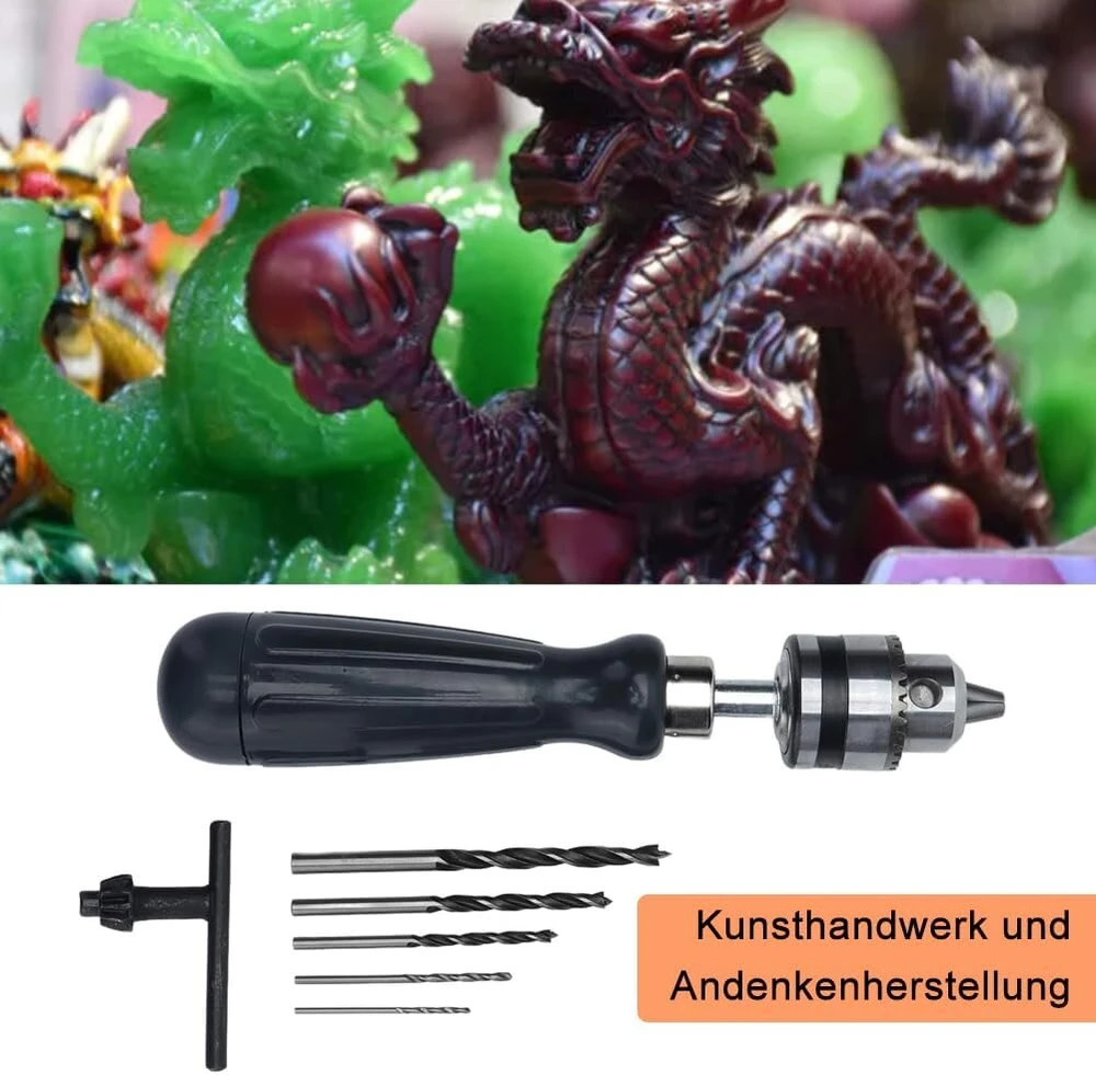 Rankinis grąžtų rinkinys nuo 0,6 mm iki 6 mm anglinio plieno rankinis grąžtas mini rankinis grąžtas su 5 grąžtais plastikui, medžiui, papuošalams, dervai ir veržlėms