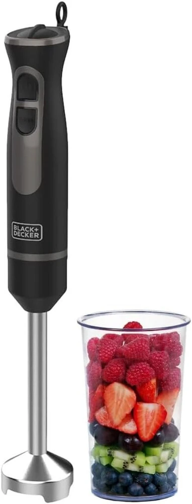 Rankinis trintuvas, 4 galingi trintuvai, su 600 ml puodeliu, puikiai tinka kokteiliams, sriuboms ir padažams, 6,5 x 6,5 x 40 cm, 800 W, 240 V, nerūdijantis plienas, juodas