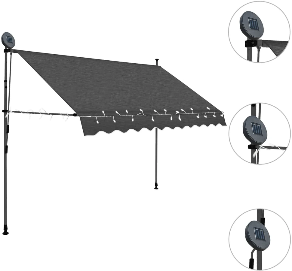 Rankiniu būdu ištraukiama markizė su LED, antracito, 250cm