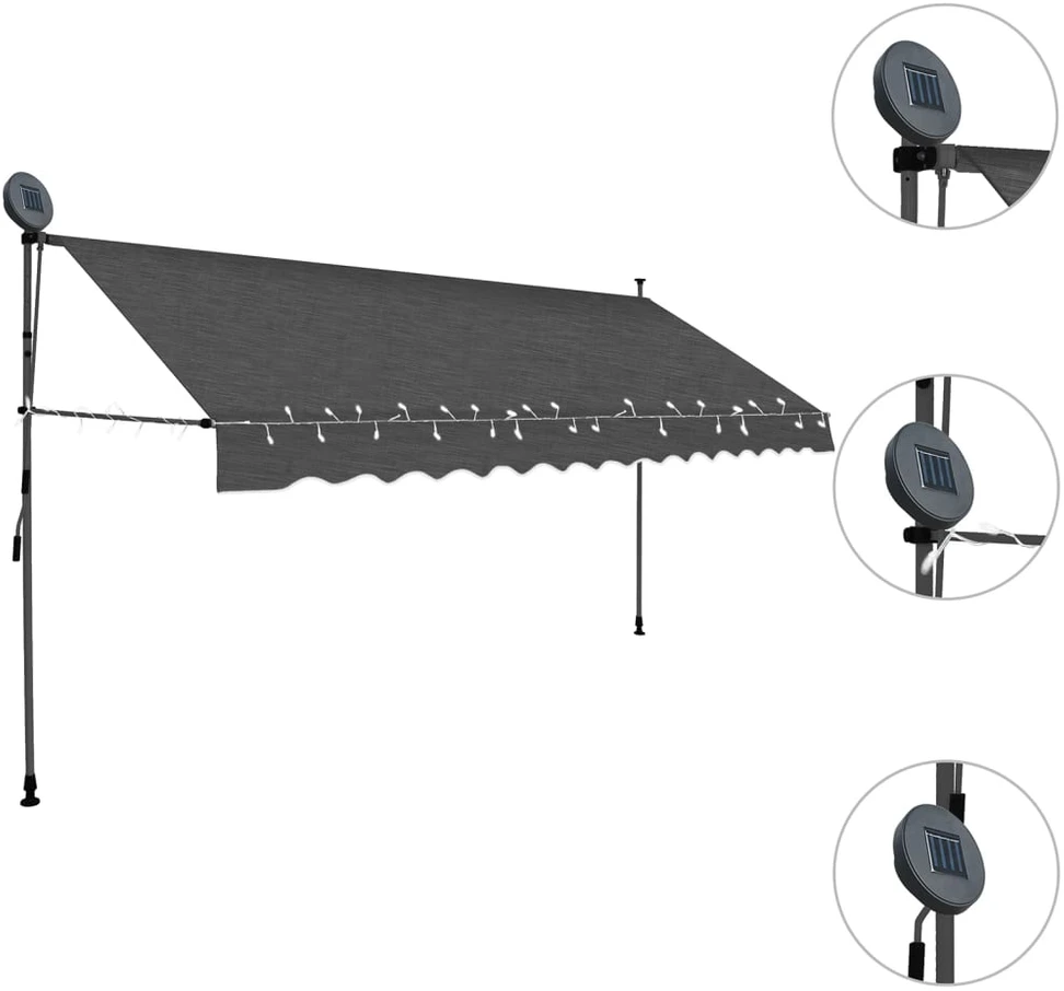 Rankiniu būdu ištraukiama markizė su LED, antracito, 350cm