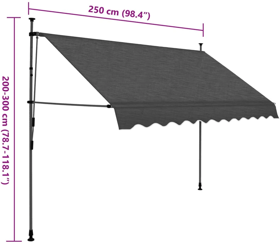 Rankiniu būdu ištraukiama markizė su LED, antracito, 250cm