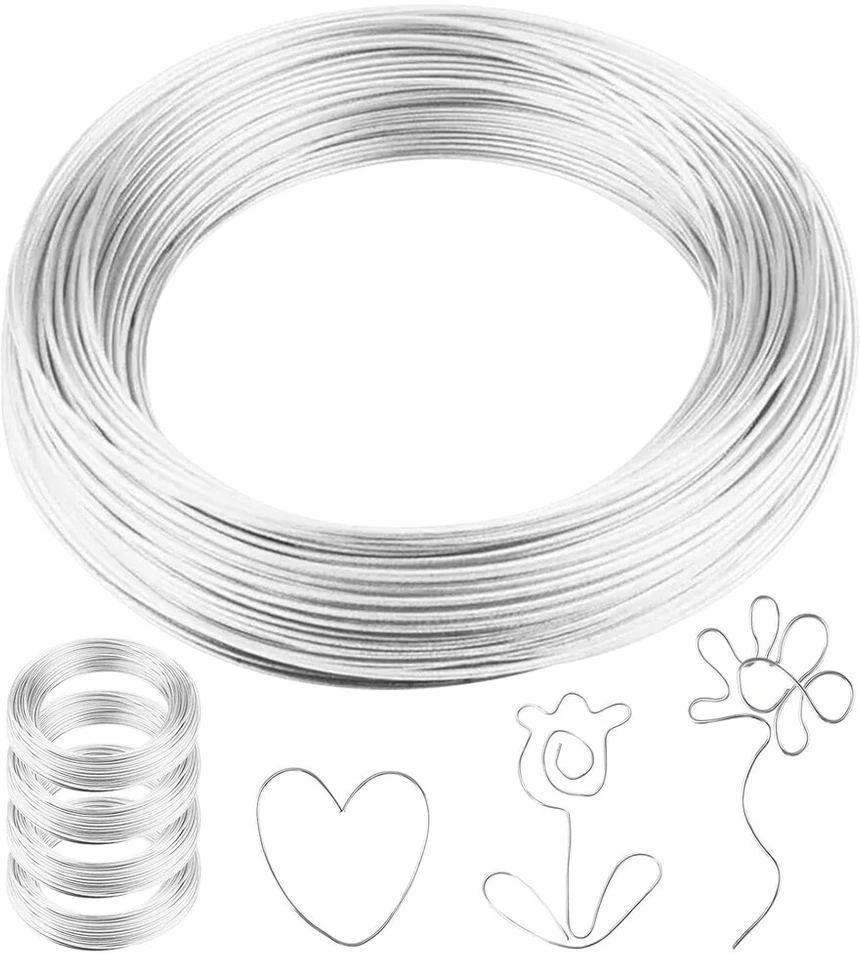 Rankų darbo viela, 1 mm x 50 m, sidabrinė viela, viela rankdarbiams, viela papuošalams, aliuminio viela, rišimo viela, minkšta ir lanksti viela, nerūdijanti viela papuošalų gamybai