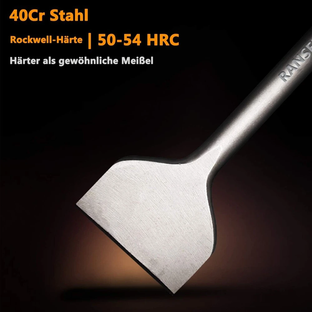 Ranseners Sds-max plytelių kaltų rinkinys iš 2 dalių, platus kastuvo formos kaltas 300 x 75 mm, pagamintas iš itin grūdinto plieno