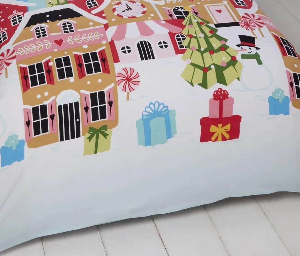 Rapport Gingerbread Town Kalėdinis viengulis antklodės užvalkalų komplektas, mėlynas