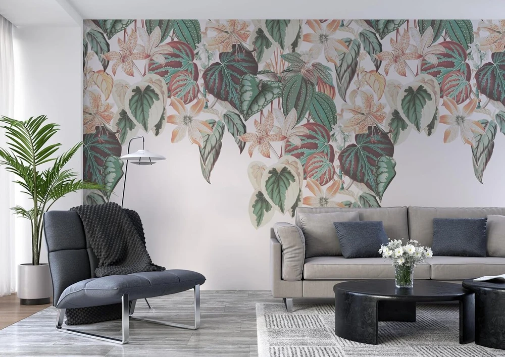 Rasch tapetai 590036 - fototapetai ant neaustinės medžiagos su gėlėmis žalios, raudonos ir baltos spalvos iš kolekcijos Magicwalls - 3,00 m x 3,00 m (i x P)