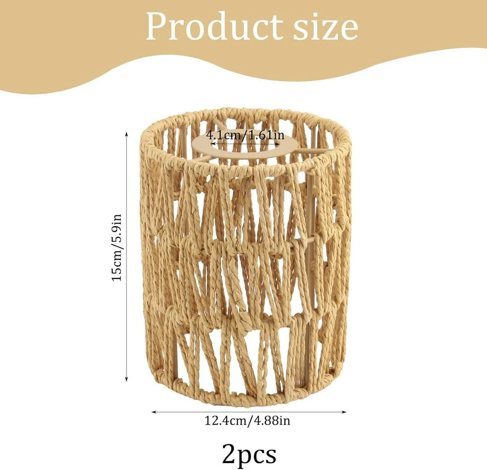 Pakabinamas šviestuvas Rataninis gaubtas Ryan Pieces, skersmuo 12 cm, pakabinamo šviestuvo gaubtas, boho stiliaus, skirtas lubiniams šviestuvams, pakabinamiems šviestuvams, toršerams, pakabinamiems gaubtams (a 15 cm)