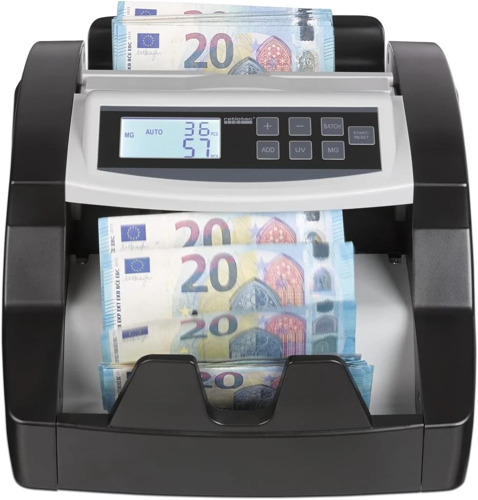 Ratiotec Rapidcount B40 banknotų skaičiuoklis-detektorius - eurams/kitiems pasirinktinai - greitis 1000 banknotų/minutę - uv | ir | mg | bm aptikimas