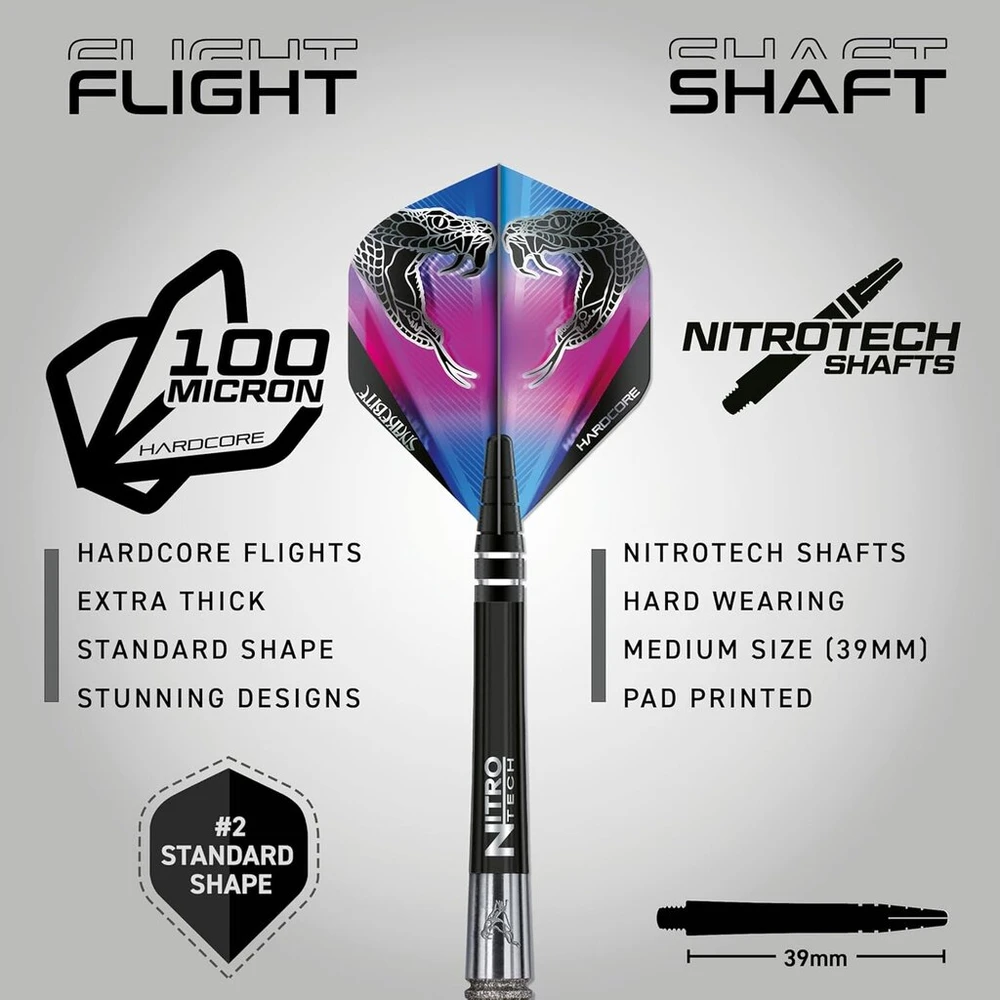 Raudona Dragon Peter Wright Snakebite Euro 11 Element: 20g arba 24g volframo smigiai su plunksnomis ir kotais