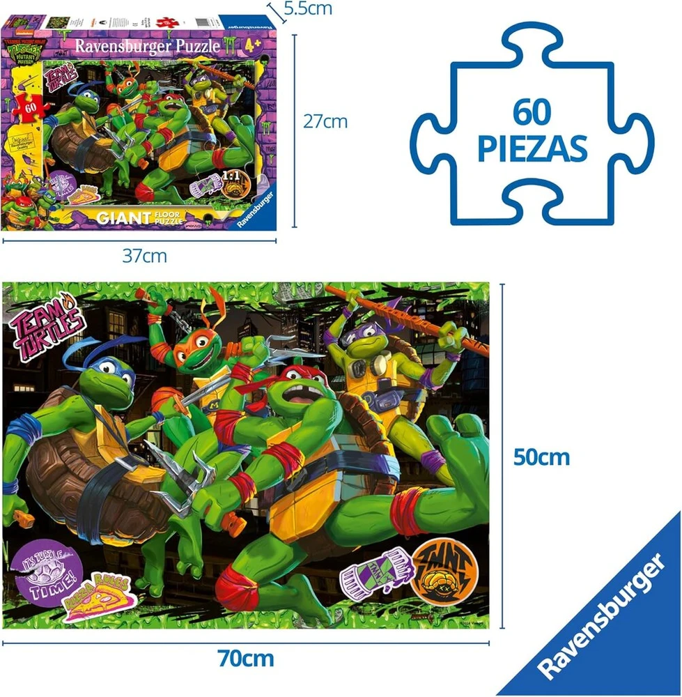 Ravensburger 12004010 1 vėžliukai nindzės dėlionė, 60 dalių, didelė 2d, įvairiaspalvė